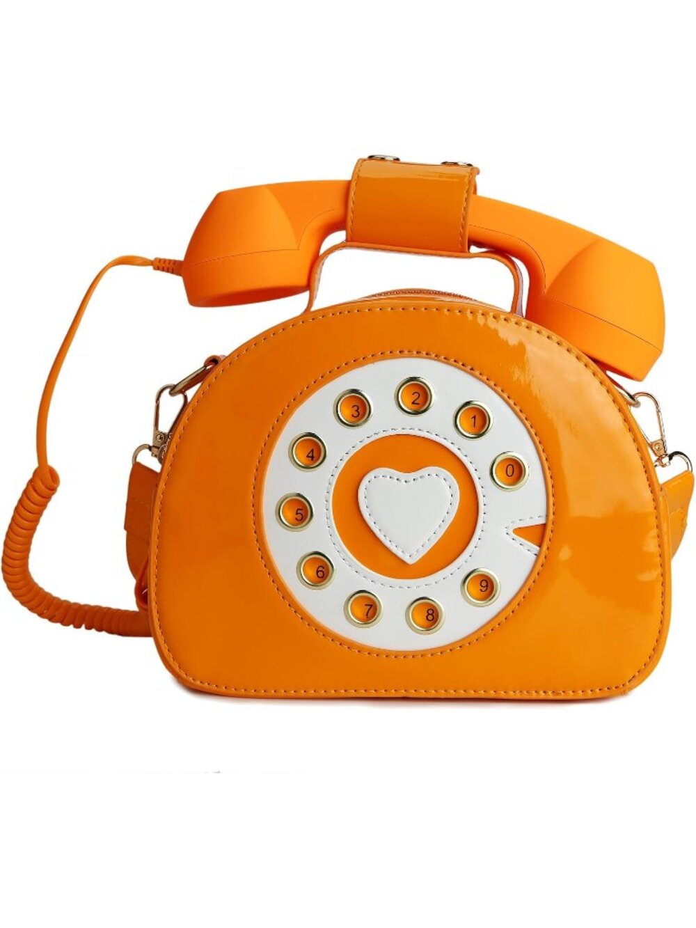 Women's Orange Movable Microphone Retro Dial Telephone Crossbody Shoulder Bags
